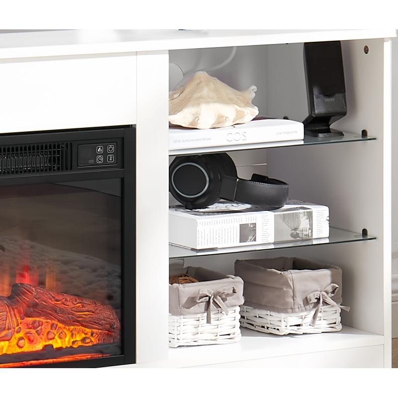 Bellemave TV Stand Electric Fireplace with 3D Fireplace LED Lights Wood USB Charging Outlet 62 Capacity Modern Design for Up to 62 TV 2 IN 1 Design Realistic Adjustable Fireplace Easy Cable Management TV Console with Power Outlets