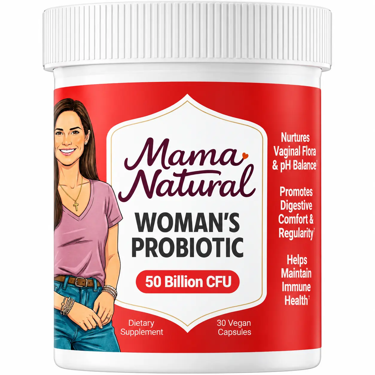 Mama Natural Women's Dietary Health Probiotics - Doctor Recommended Vaginal, Gut Health & Immune Support Digestive Aid with Organic Prebiotics, 50B CFU, 10 Strains (30 Count) - Lactobacillus & Bifidobacterium for Natural Wellness Boost