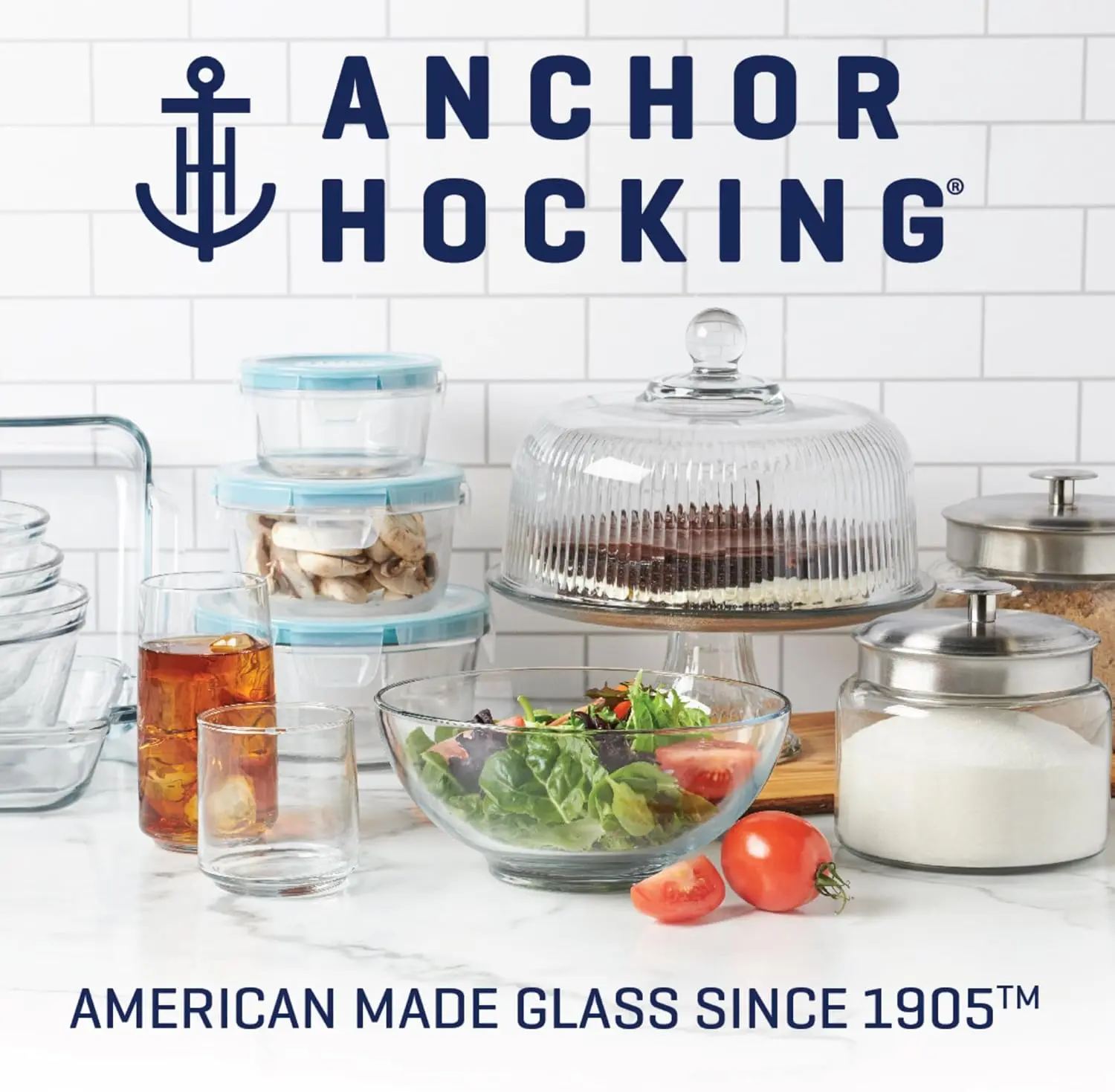 Anchor Hocking Coastal Blue Montana Preserving Jar Set, 2-Piece 96-oz Containers with Acacia Wood Lids