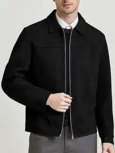 Men's Casual Jacket, Zipper Closure, Stand Collar Design, Lightweight Business Style Faux Suede Coat, Durable Easy Care Fabric, Casual Fashionable Jacket