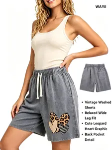 Wayii Women's Baggy Cotton Shorts - Unisex Vintage Acid Washed Foldable Elastic Waist Shorts with Pockets, Breathable, Fits Gym, Daily Wear, Beach, Street Style, Polo Pairing