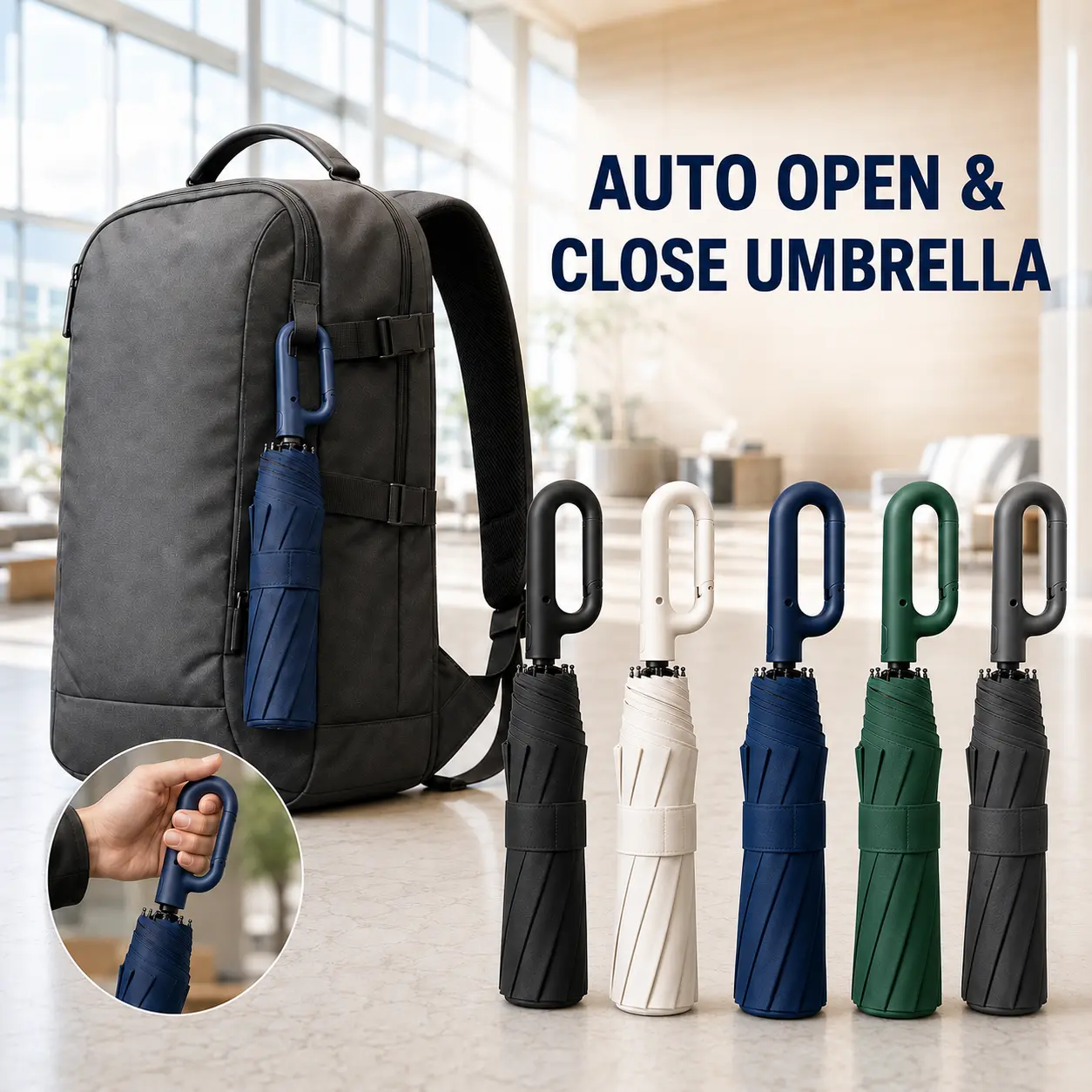 Automatic Folding Umbrella, 1 Count Windproof Waterproof Travel Umbrella for Rain, Compact Portable Small Umbrella for Purse Backpack, Lightweight Auto Umbrella for Men Women Daily Use
