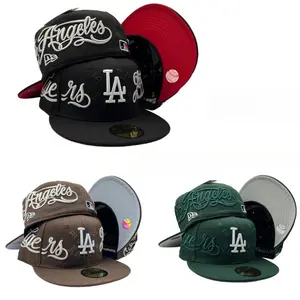 New Era Los Angeles Dodgers Baseball Fitted Hat Embroidered Angeles Script Flat Bill Cap Classic Street Style