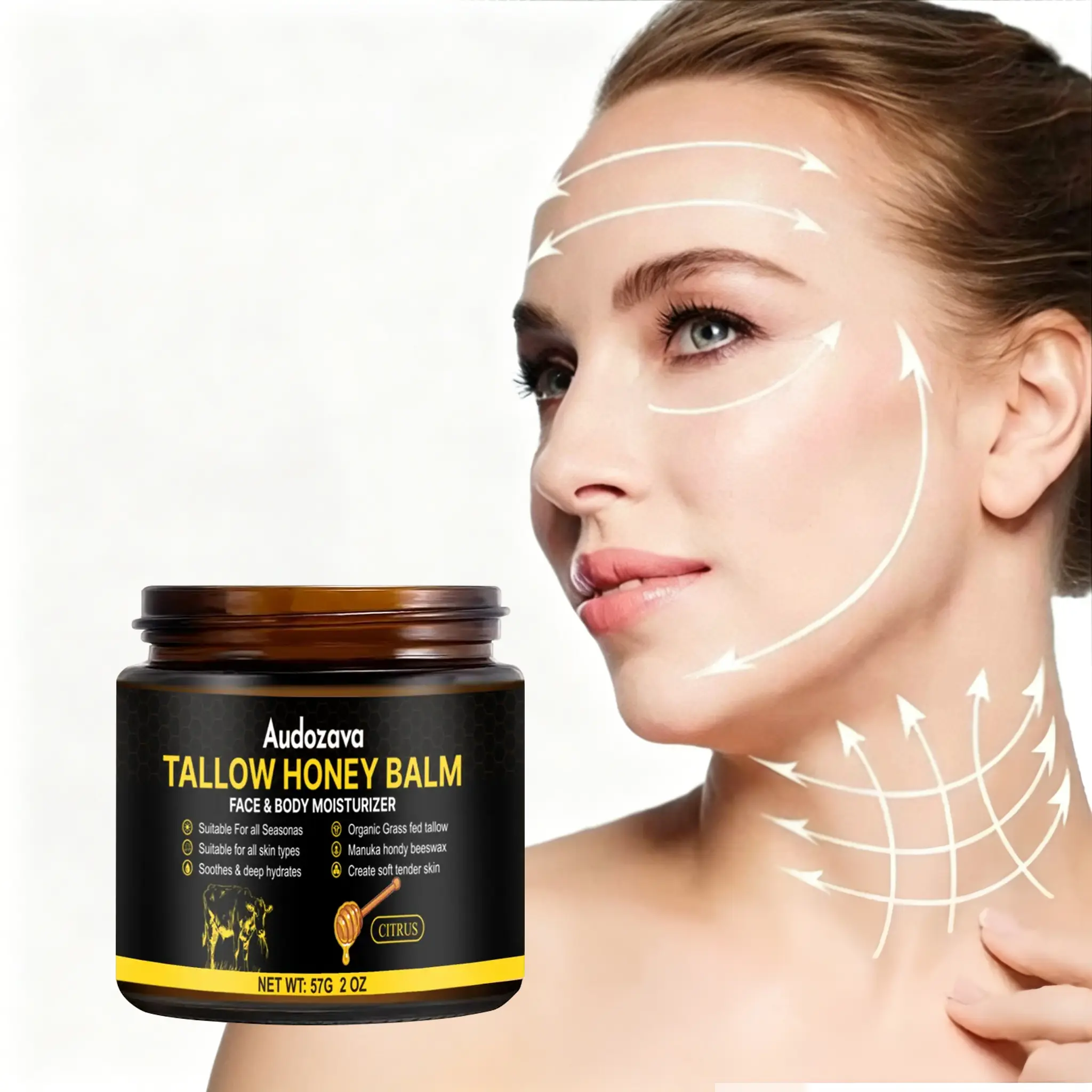 Beef Tallow Balm with Raw Honey & Beeswax - Nourishing & Moisturizing Blend for Daily Body Care, Gentle Formula for All Skin Types, Beef Tallow For Skin, Beef Tallow Body Balm