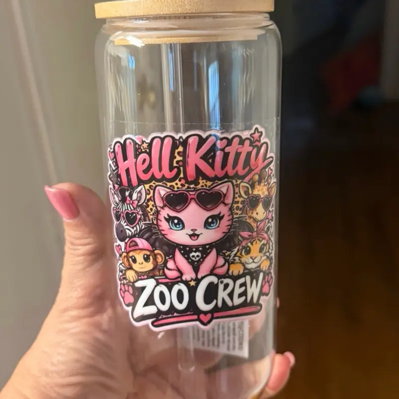 Hello Kitty 20 oz Glass Tumbler with Bamboo Lid and Glass Straw, Stylish Kitchenware Water Bottle Drinkware Cup
