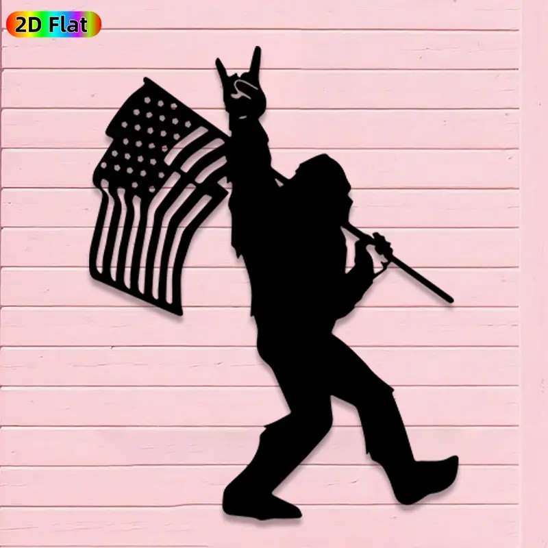 1pc Avant-Garde Man with American Flag Metal Wall Art, Statue Mural, Iron Craft, Abstract Design, Modern Cool Design, Perfect for Living Room, Garage, Patio Wall Decor, Silhouette Wall Decor, New Year Decor, Ideal Gift for Trend Seekers