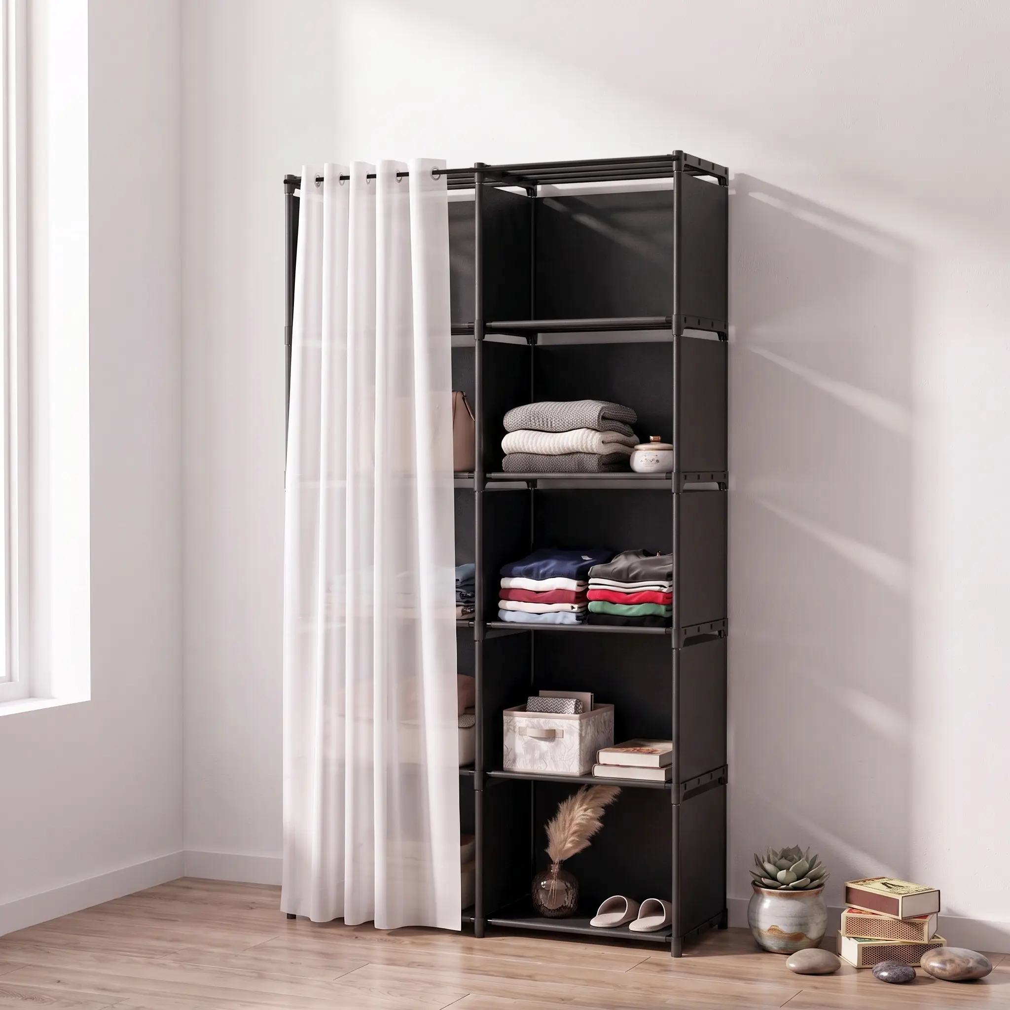 31.49 Inch Multi-Purpose Dust-Proof Storage Shelf, Easy-to-Install Garment Cabinet & Bookcase for Bedroom, Living Room, Office & Dorm storage organizer, storage shelf, cube organizer, storage unit, closet organizer