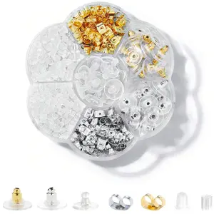 1Set Earring Backs For Studs, Clear Plastic Metal Rubber Silicone Earring Backs Bullet Clutch Stoppers Replacement Kits For Fish Hook Earring Studs Hoops