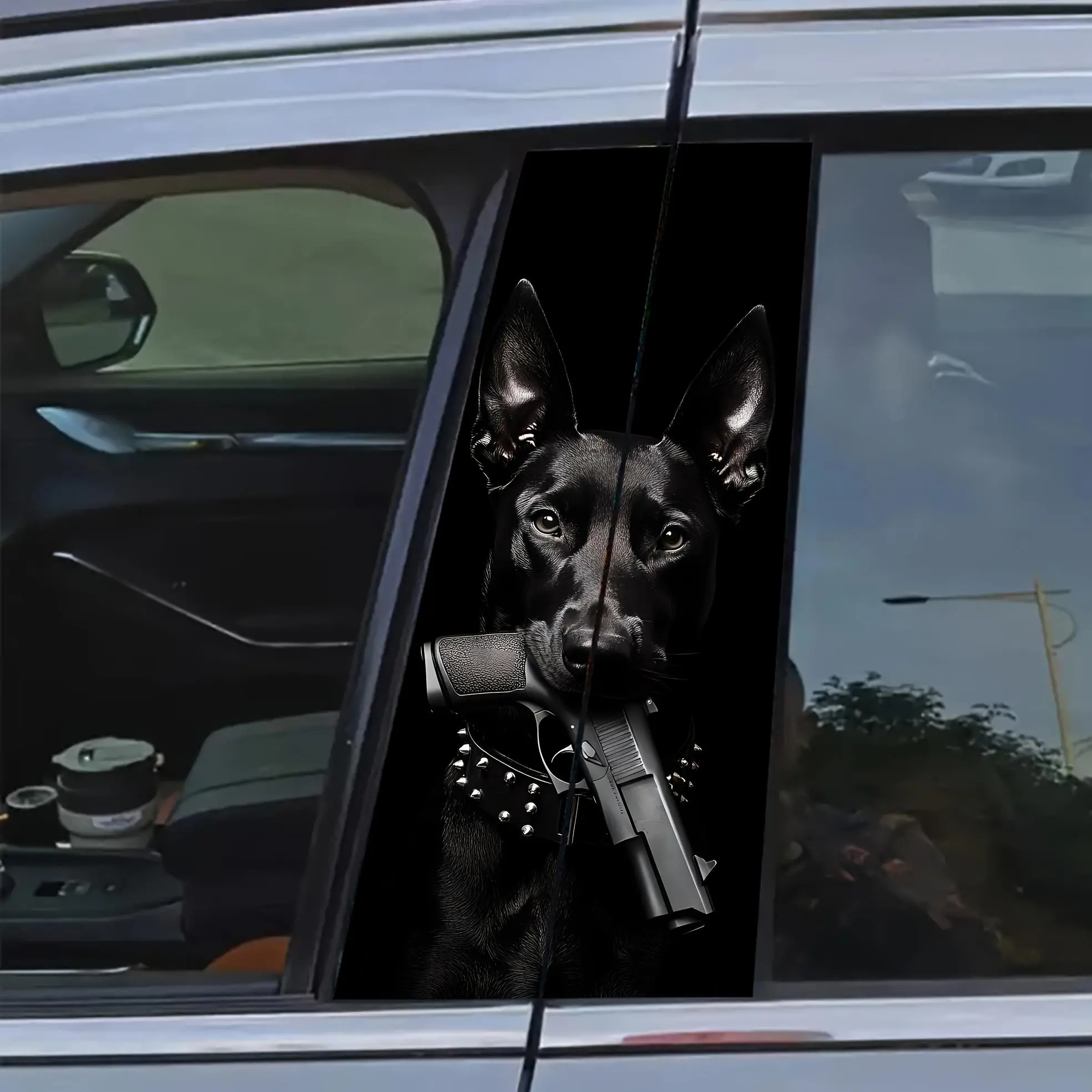 Dog & Gun Pattern Car Sticker, Car Window B-pillar Decal, Car Exterior Decoration Accessories for Car Window Bumper Decor, Decal For Cars