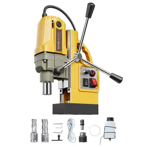 summervibes VEVOR Magnetic Drill, 1200W Motor 1.6 in Boring Diameter, 2810 lbf Electric Mag Drill Press, with 2 Coring Bits, Variable Speed, Drilling Machine for Metal Surface, Home Improvement Industry, Yellow, Metal Drilling