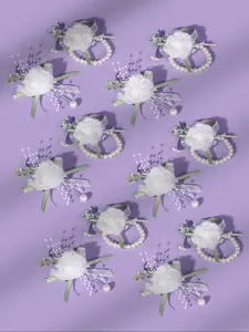 Wedding Accessories Set, Elegant Artificial Pearl Decorated Wrist Corsage & Boutonniere, Wedding Party Accessories for Bridesmaid & Groomsmen