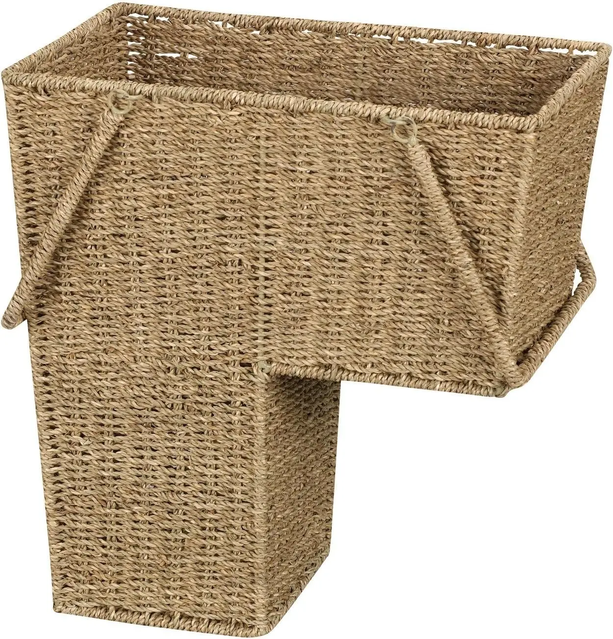 Handwoven Natural Seagrass Wicker Stair Basket with Handles