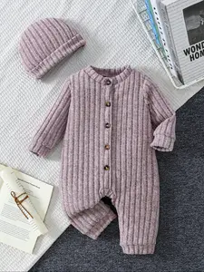 Baby Knitted Romper Set with Hat, Light Unisex Infant, Simple and Gentle Style, Comfortable and Warm, Spring and Fall Use, Baby Warmer Clothing
