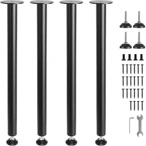 28 Inch Adjustable Desk Legs - Reinforced Steel Office Table Furniture Set Of 4 For DIY Projects, 1200 Lbs Load Capacity Heavy Duty Desk Leg Set With Quick Installation, Adjustable Foot Cups, Black