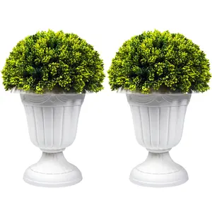 【SummerVibes】2-Piece 17in Minimalist Round Shape Artificial Pine Cone-Leaf Topiary Ball Tree Set, UV-Resistant Faux Potted Plant Accessory for Home Gate, Outdoor Decor