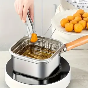 Stainless Steel Square Frying Pan, Home Milk Pot Noodle Cooker, Portable Outdoor Tempura Fryer with Basket, Universal Stove Compatibility, Deep Fryer, Durable, Kitchen Appliances