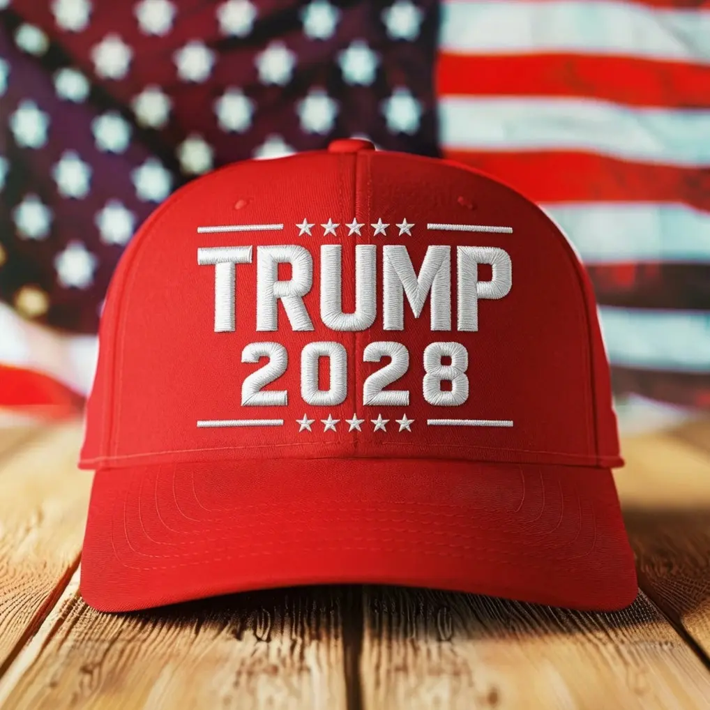 Trump 2028 MAGA Hat Make America Great Again Support Trump Cap Embroidered Baseball Cap Custom Thread Color Vintage Soft Cotton Adjustable Hat Trendy Streetwear Gift for Men & Women