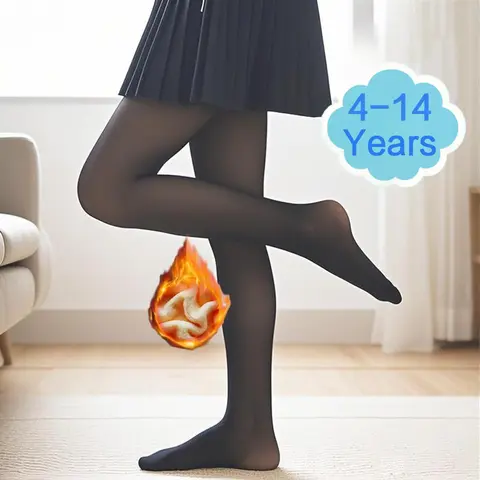 Girls Fleece Lined Tights Children's Fleece Lined Tights Kids Warm Thermal Winter Thick Leggings Pantyhose Fake Translucent Pants for School Dress,Children's black skin-penetrating velvet tights for girls in autumn and winter-soft skin