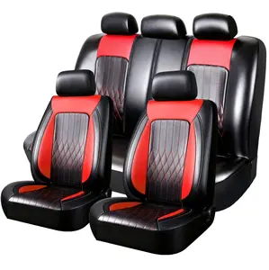 5 Seats Full Set Car Seat Covers, Premium Waterproof PU Leather Cushion Protectors, 40/60 Compatible Split Front and Rear Bench Seat, Breathable Auto Accessories, Universal Fit for Vehicles Sedans SUVs - (Black/Blue)