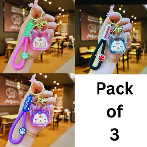 Cute Cat Keychain Pack of 3 Kawaii Wrist Strap Charms for Bags & Keys