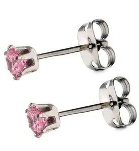 Pink CZ Prong Titanium Earrings