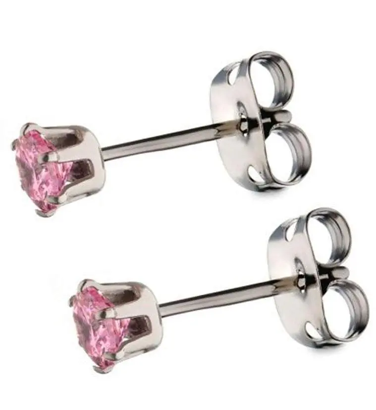 Pink CZ Prong Titanium Earrings Pink CZ Prong Titanium Earrings