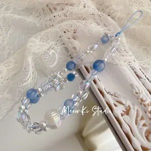 Ocean Original Blue Beaded Phone Hanging Rope DIY Pendant Bus Card CCD Camera Hanging Chain Wrist Phone Chain Phone Strap Cell Phone Charm Phone Lanyard