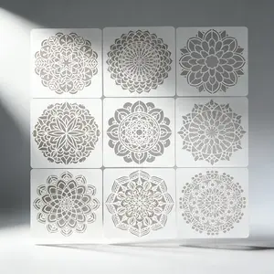 9 Mandala Cutout Painting Templates, Reusable Plastic Stencils for Wood Fabric Wall Paper Decor, Washable Durable Art Supplies