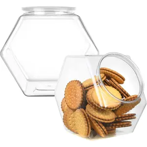 DilaBee 2-Pack Plastic Cookie Jar - 1 Gallon Hexagon Candy Jars with Lids for Candy Buffet, Kitchen & Office - Clear Jars with Lids for Cookies, Candies & Dry Food - Plastic Jar with Labels - BPA-Free