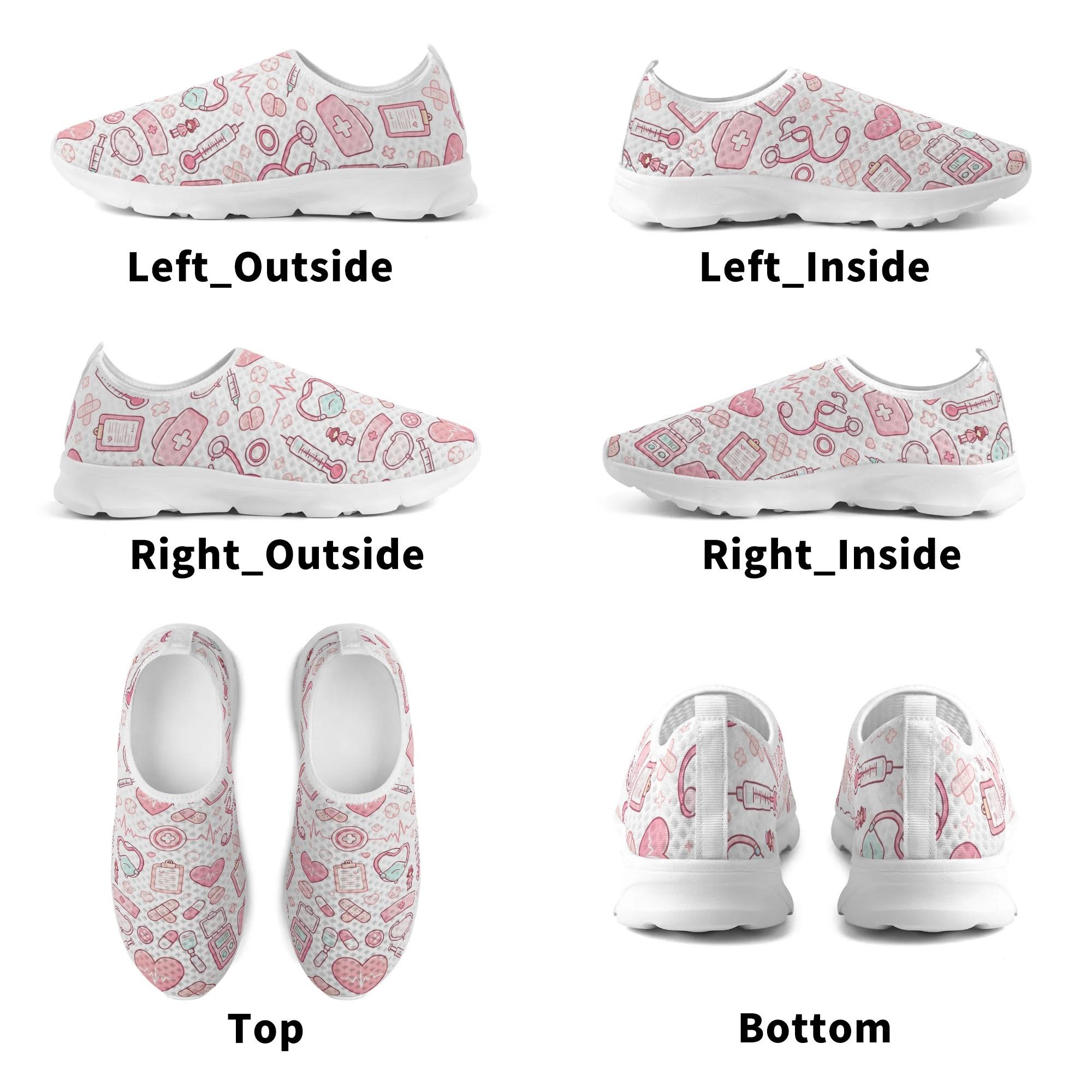 Pink Nurse Print Cute Nurse Medical Print Slip On Sneakers for Women - Breathable Comfortable Nursing Shoes All Day Wear Casual Loafers for RN LPN Healthcare Workers