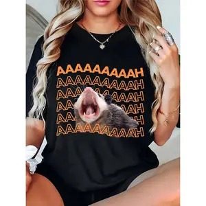 Women's Funny Screaming Opossum AAAAAH Graphic T-Shirt, Casual Humorous Animal Lover Tee for Daily Wear, Party, or Gag Gift 100% Cotton T-shirt