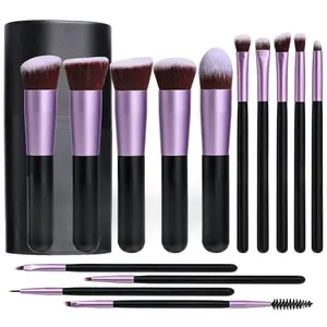 Makeup Brushes Premium Synthetic Foundation Powder Concealers Eye Shadows 14 Pcs Purple for Makeup Beginner or Professional with Travel Case Black makeup brushes set