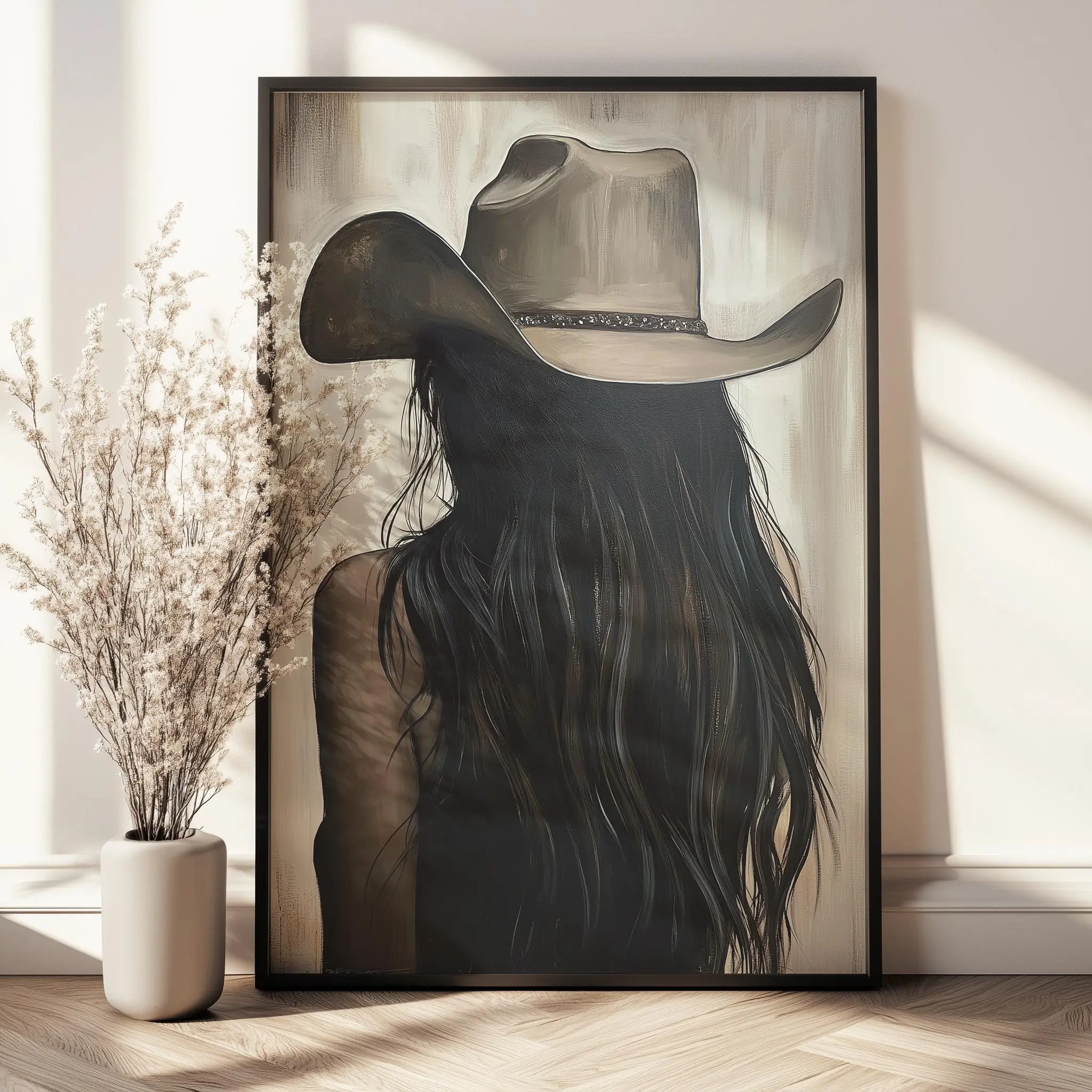 Cowgirl Portrait Art Print | Rustic Farmhouse Wall Decor, Retro wall art, American cowboy wall art Unframed
