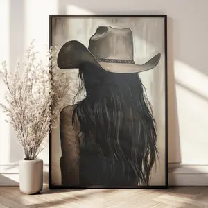 Cowgirl Portrait Art Print | Rustic Farmhouse Wall Decor, Retro wall art, American cowboy wall art Unframed