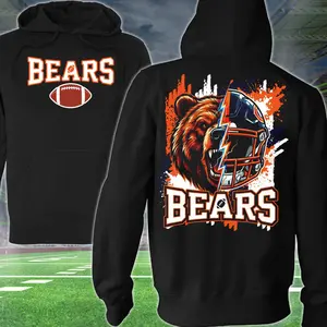 Bear Football 2 Sided Hoodie, Football Player Sweatshirt, Sports Apparel, Brush Helmet Mascot Pullover Classic T-shirt, Graphic Printed Streetwear Top, 100% Cotton, Gift For Fans