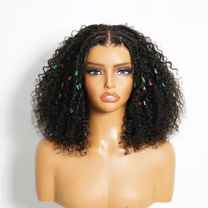 Megalook 13x4 Glueless 100% Human Hair Short Curly Wig Lightweight Salon-Like Braids with a Real Scalp Look Curly Full HD Lace Knotless Box Braided Wig Drawstring Cap 100% Hand-Tied Ultra-Fine 100% giving scalp