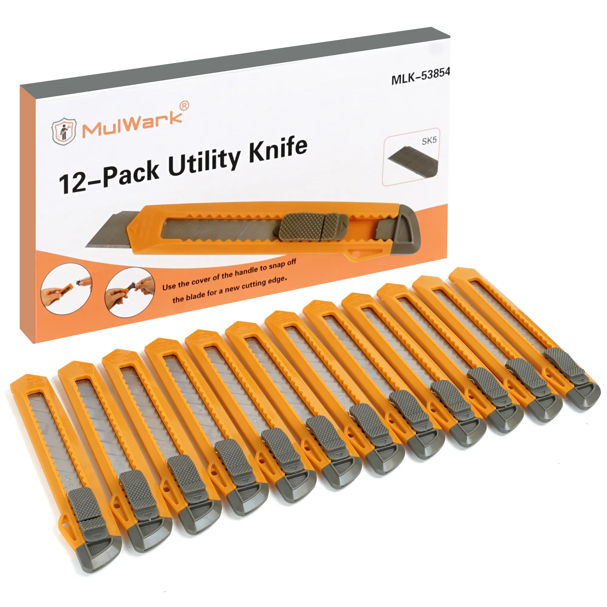 MulWark 12-Pack 18mm Utility Knife Retractable Box Cutter with Smooth Mechanism for Cardboard, Cartons, and Boxes