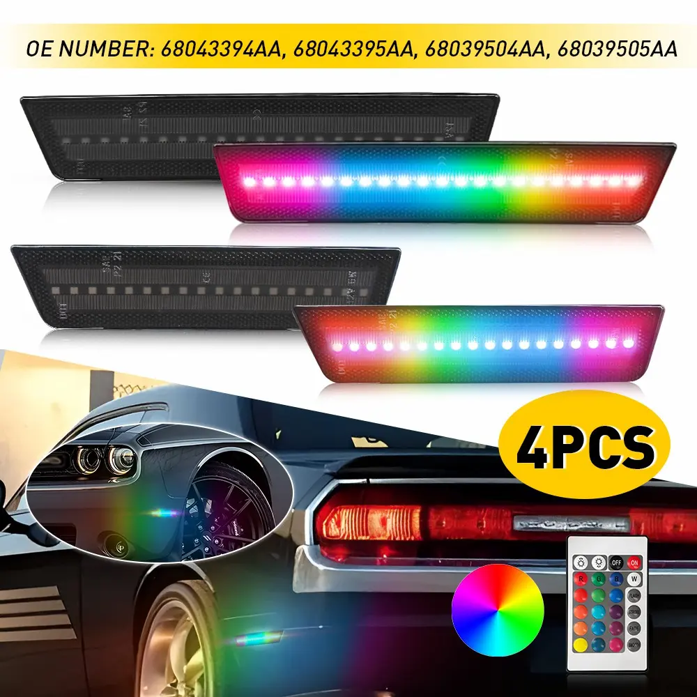 Dynamic LED Side Marker Lights RGB Sets For Dodge Challenger 2008-2014,2015-2023 Smoke Len
