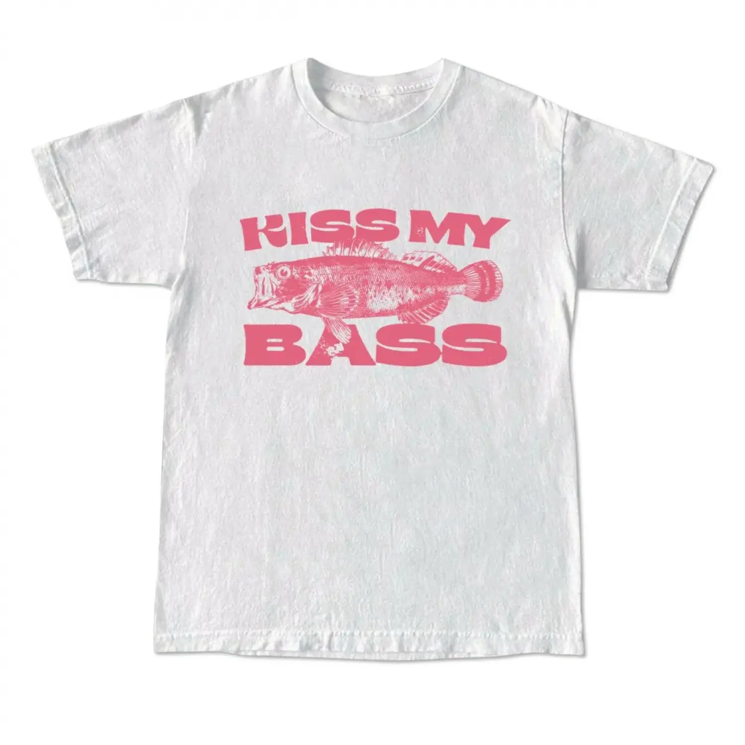 Women's Casual Short-Sleeve Graphic T-Shirt - Vintage 'Kiss My Bass' Fishing Print, Soft Cotton Blend, Relaxed Classic Crew Neck, Breathable Durable Stitching, Lightweight Casual Wear