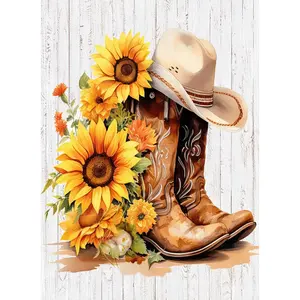 Cowboy Boots Sunflower Diamond Painting Set,5D Full Diamond DIY Crafts Diamond Painting Set,Adult Home Decor Gifts Diamond Dots Handicraft