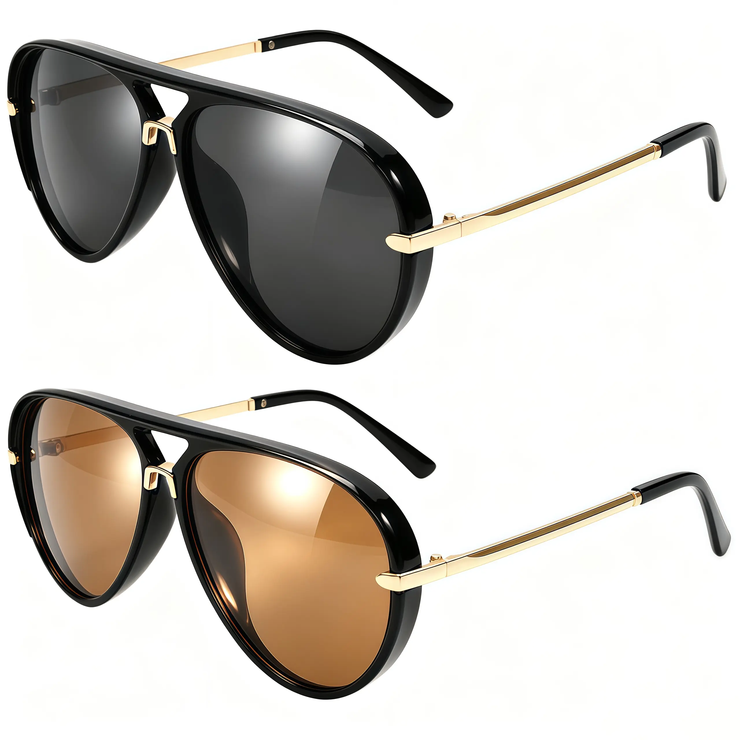 EUNOIALENS Women's 60s Style Aviator Sunglasses - UV400 Protection, Retro Double Bridge, Full Rim, Metal Temples, Ergonomic Lightweight Fit, Metal & PC, Casual Wear, Female Fashion Eyewear, Driving Use, Multiple Color Combos