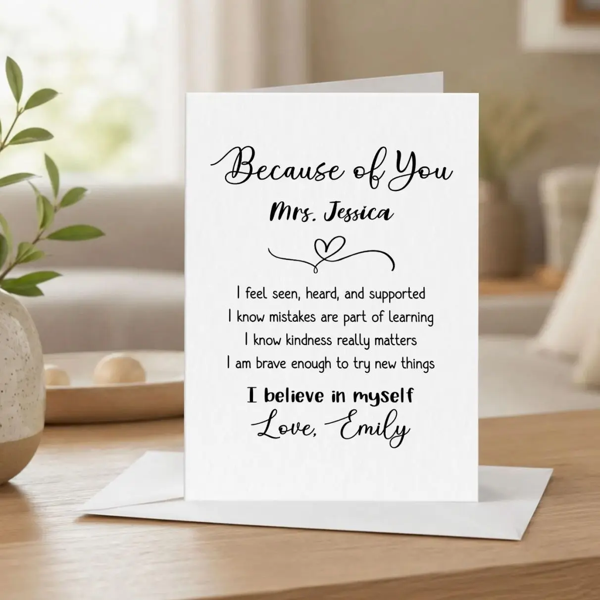 Personalized 5x7 Paper Greeting Cards with Custom Gift Messages - Office Stationery, Kraft Envelope Included, for Teacher Appreciation Gifting, Back to School, Personalized/Sentiment Message Greeting Cards