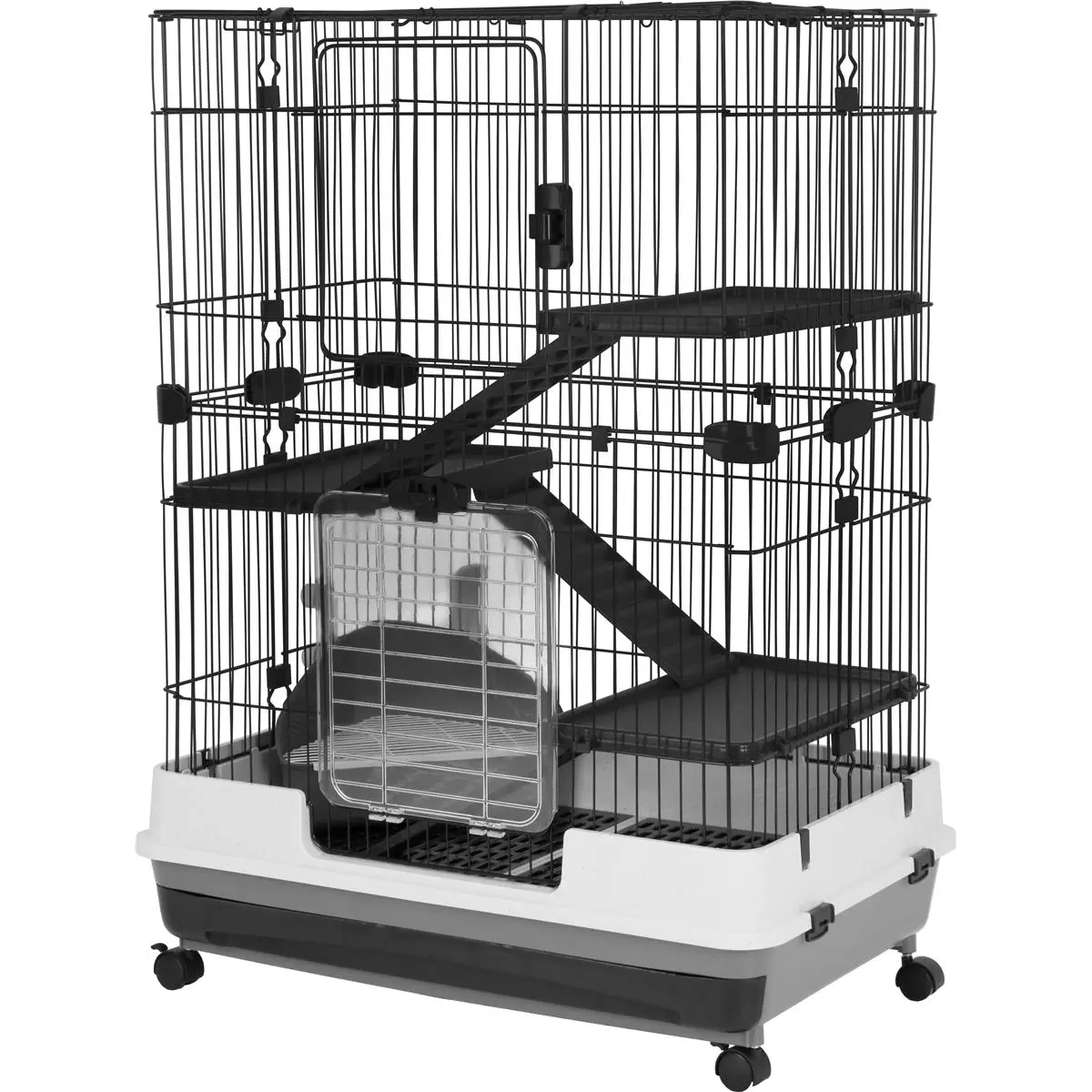 212 MAIN A&E Cage Nibbles Deluxe Multi-Level Small Animal Metal Cage (32x21x43 in, 1" Bar Spacing, 33.75 lbs) - Drop-Down Door/Ramp, Removable Grate, Easy-to-Clean Large Space Habitat