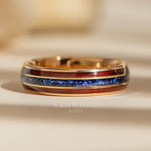 Rose Gold Redwood Ring, Blue Lab Sapphire and Sequoia Inlays - 6MM