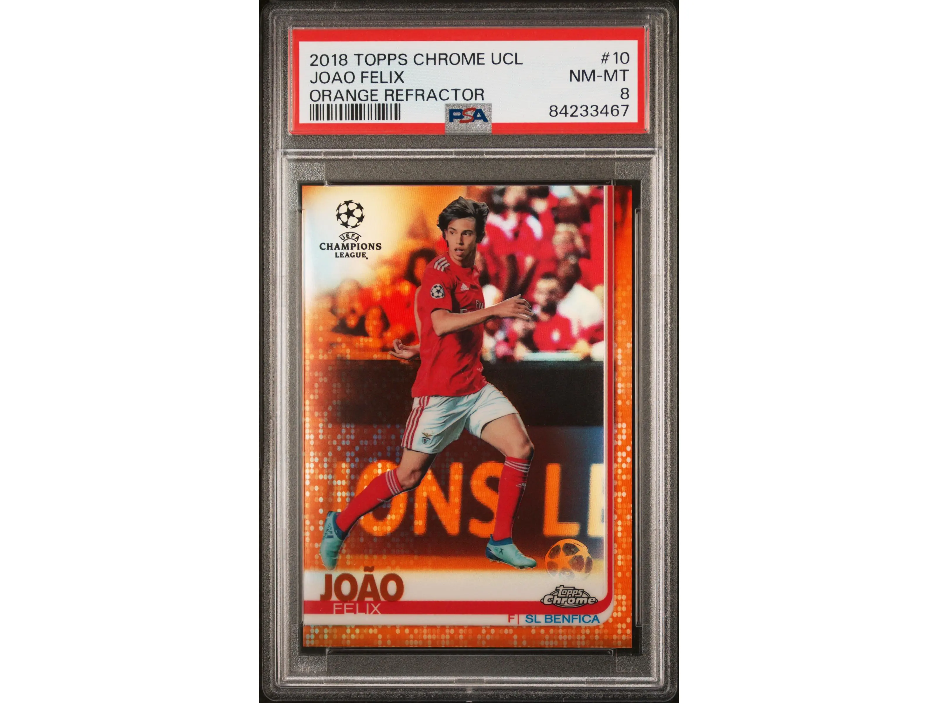 2018 Topps Chrome UEFA Champions League Orange Refractor Joao Felix #10 /25 PSA 8