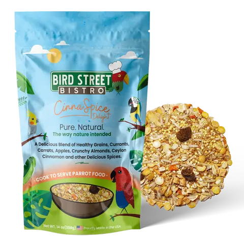 Bird Street Bistro CinnaSpice Delight - 100% Organic & Natural Parrot Food with Ceylon Cinnamon, Anise Seed, and Unsulphured Apples - Rich in Fiber and Vitamins - 14 oz
