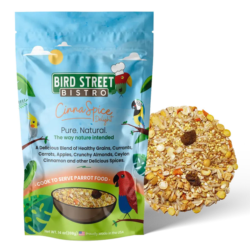 Bird Street Bistro CinnaSpice Delight - 100% Organic & Natural Parrot Food with Ceylon Cinnamon, Anise Seed, and Unsulphured Apples - Rich in Fiber and Vitamins - 14 oz