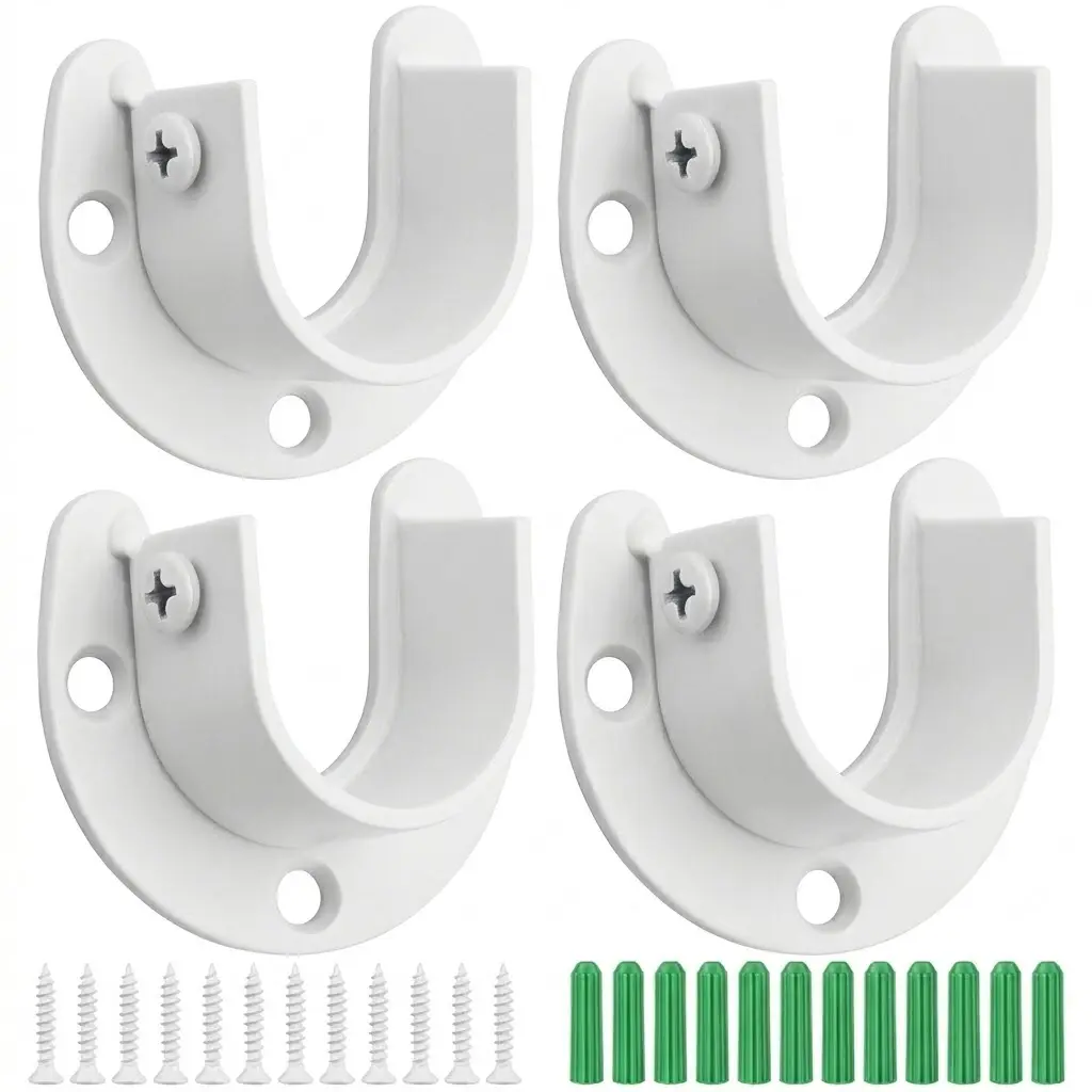 Stainless Steel Closet Rod End Supports 1 Inch (25mm) Wardrobe Bracket Heavy Duty 2.0mm U-Shaped Flange Rod Holder Closet Pole Sockets with Screws