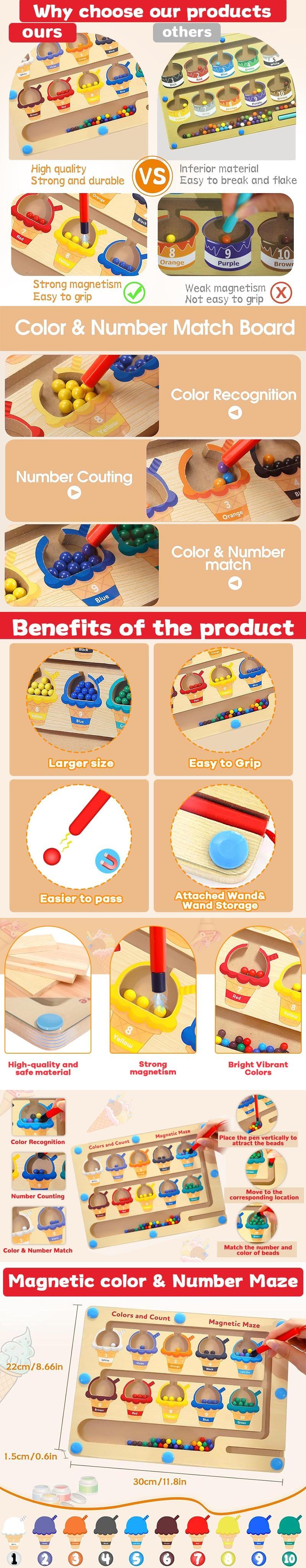 GISGFIM Magnetic Color & Number study board -  Color Matching Learning Counting Board Gift for Boys Girls students