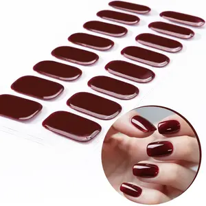 16 Tips Semi-Cured Gel Nail Strips, Simple Self-Adhesive Nail Art Kit for DIY, UV Light Required, Easy to Apply and Remove, Gel Nail Stickers
